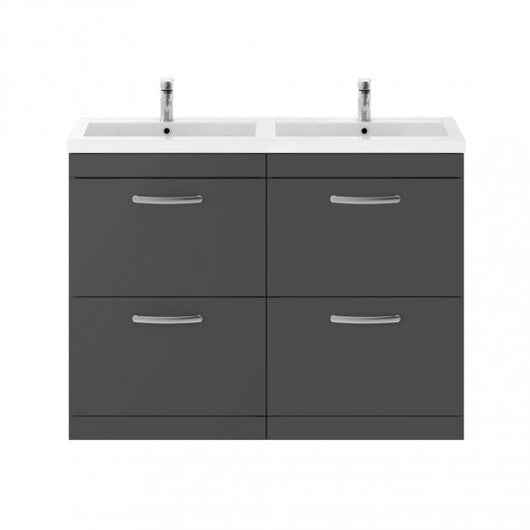  Mantello 1200mm Floor Standing 4-Drawer Double Basin Vanity Unit - Gloss Grey