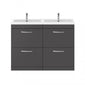 Mantello 1200mm Floor Standing 4-Drawer Double Basin Vanity Unit - Gloss Grey