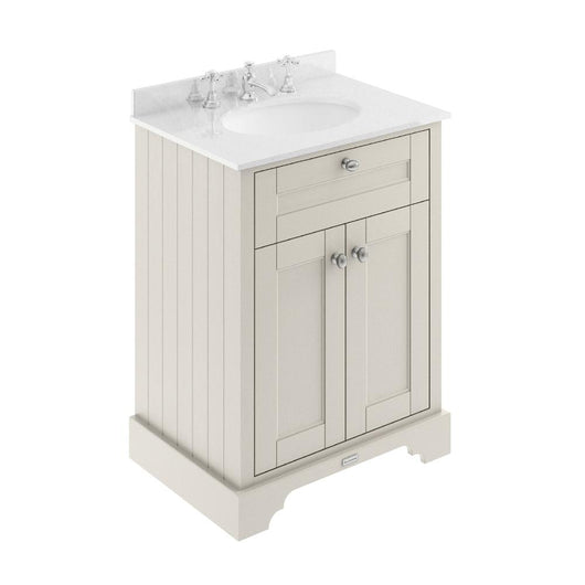  Old London 600mm 2-Door Vanity Unit & Single Bowl Grey Marble Top 3 Tap Hole - Timeless Sand - welovecouk