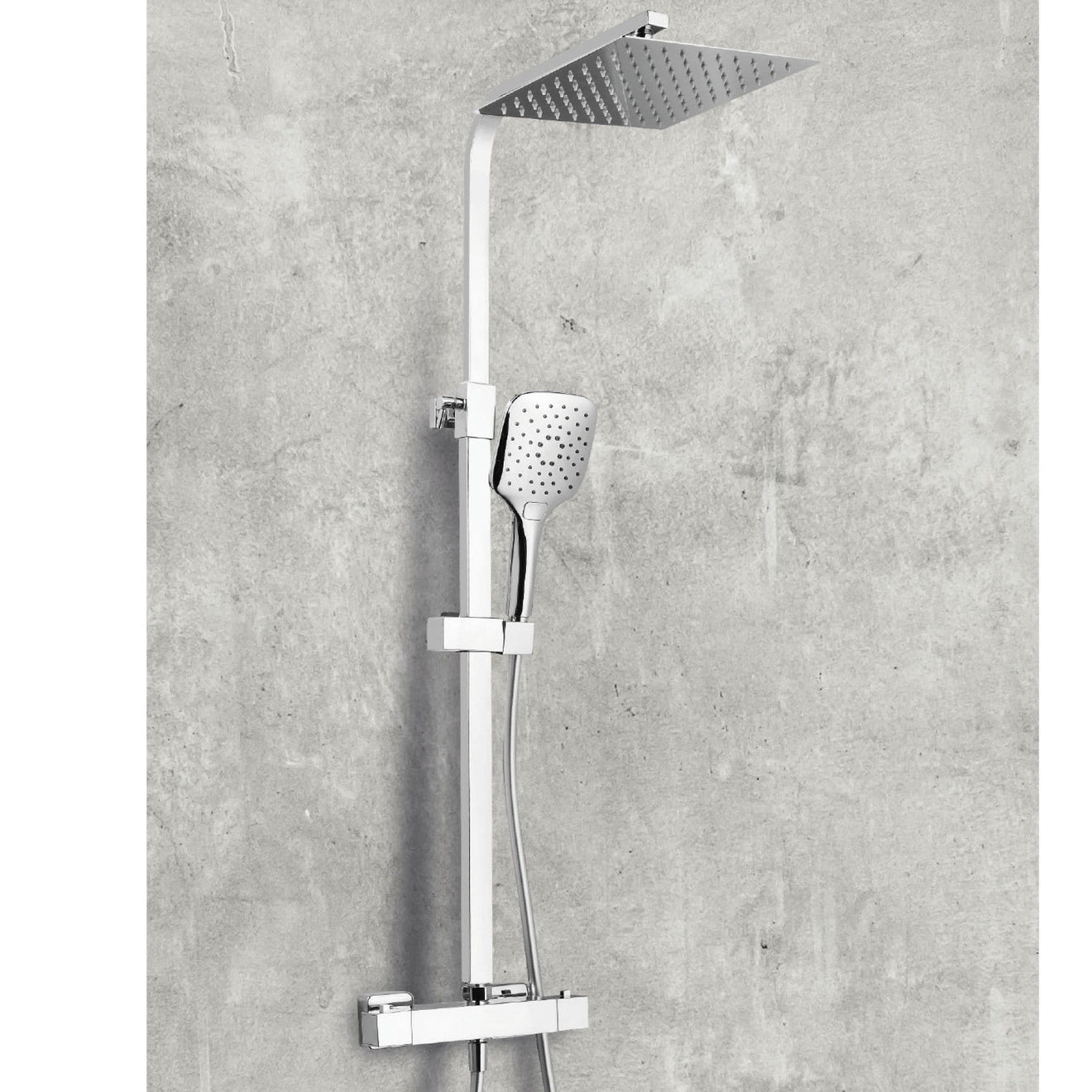 Helier Square Cool Touch Exposed Rigid Riser Thermostatic Shower