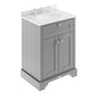 Old London 600mm 2-Door Vanity Unit & Single Bowl White Marble Top 3 Tap Hole - Storm Grey - welovecouk