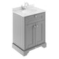 Old London 600mm 2-Door Vanity Unit & Single Bowl White Marble Top 1 Tap Hole - Storm Grey - welovecouk