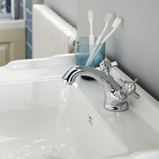  Nuie Beaumont Luxury Mono Basin Mixer Tap Dual Handle with Pop Up Waste - welovecouk