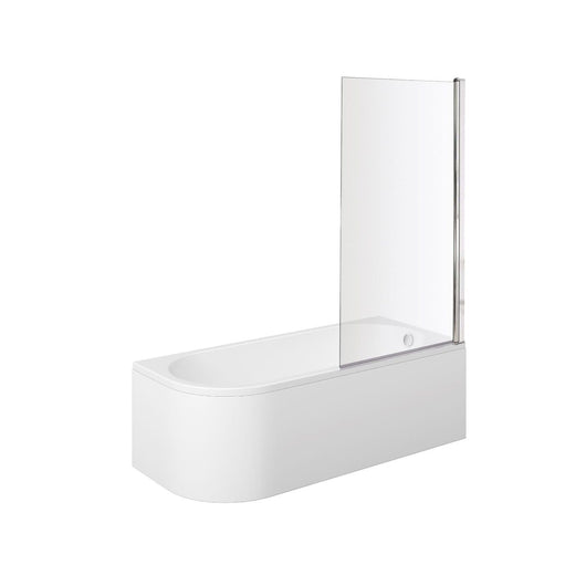  J Shaped 1700 x 750 Right Hand Single Ended Bath, Panel & 6mm Square Bath Screen