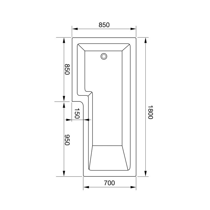Reinforced L-Shaped Square Shower Bath 1800 x 850 Shower Bath Including ...