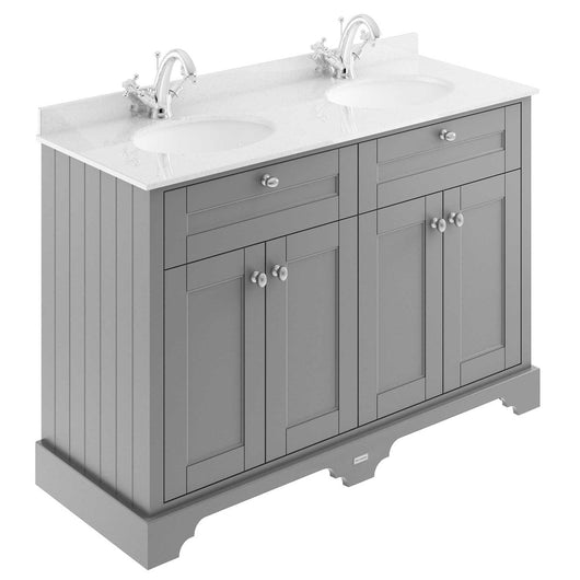  Old London 1200mm 2-Door Vanity Unit & Double Bowl White Marble Top 1 Tap Hole - Storm Grey - welovecouk