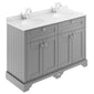 Old London 1200mm 2-Door Vanity Unit & Double Bowl White Marble Top 1 Tap Hole - Storm Grey - welovecouk