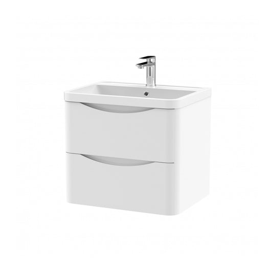  Nuie Lunar 600mm Wall Hung 2 Drawer Unit & Polymarble Basin - Satin White