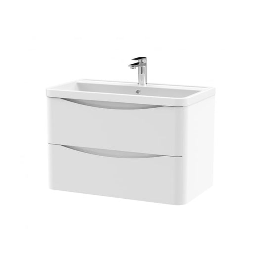  Nuie Lunar 800mm Wall Hung 2 Drawer Unit & Polymarble Basin - Satin White