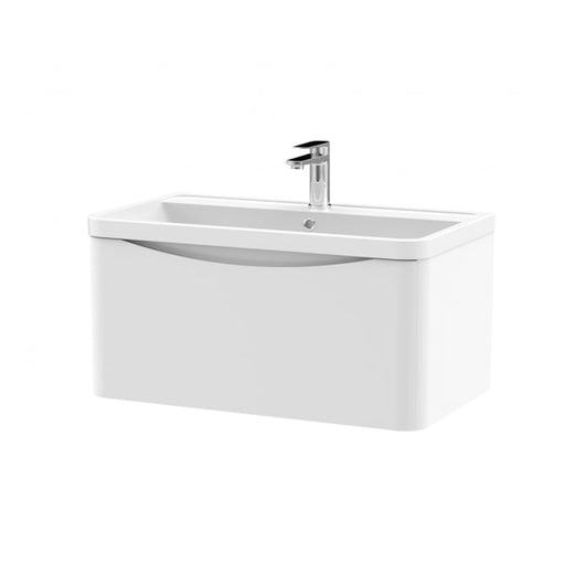  Nuie Lunar 800mm Wall Hung 1 Drawer Unit & Polymarble Basin - Satin White
