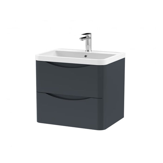  Nuie Lunar 600mm Wall Hung 2 Drawer Unit & Polymarble Basin - Satin Anthracite