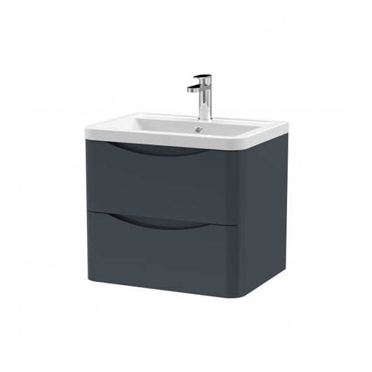  Nuie Lunar 600mm Wall Hung 2 Drawer Unit & Ceramic Basin - Satin Anthracite