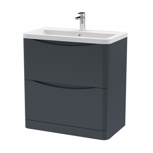  Nuie Lunar 800mm Floor Standing 2 Drawer Unit & Ceramic Basin - Satin Anthracite