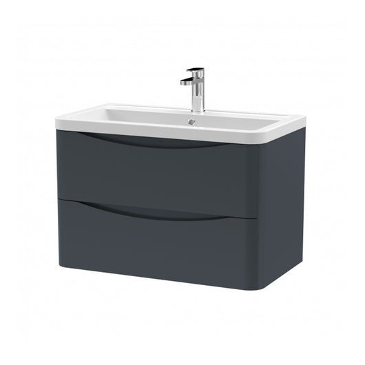  Nuie Lunar 800mm Wall Hung 2 Drawer Unit & Ceramic Basin - Satin Anthracite