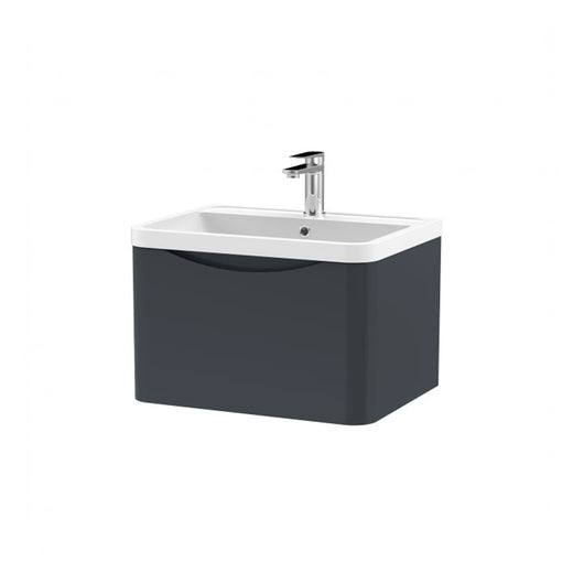  Nuie Lunar 600mm Wall Hung 1 Drawer Unit & Polymarble Basin - Satin Anthracite