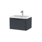 Nuie Lunar 600mm Wall Hung 1 Drawer Unit & Polymarble Basin - Satin Anthracite
