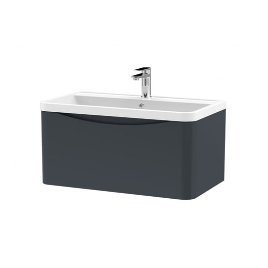 Nuie Lunar 800mm Wall Hung 1 Drawer Unit & Ceramic Basin - Satin Anthracite