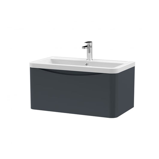  Nuie Lunar 800mm Wall Hung 1 Drawer Unit & Polymarble Basin - Satin Anthracite