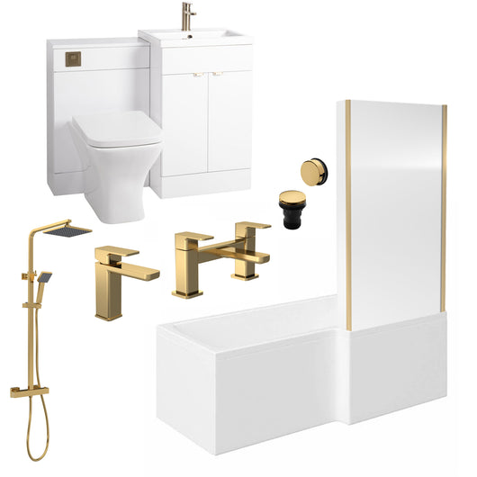  Monty 1500 L-Shaped Brushed Brass Combination Complete Bathroom Suite