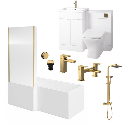  Monty 1600 L-Shaped Brushed Brass Combination Complete Bathroom Suite