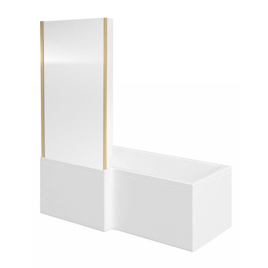 L-Shaped 1700 x 850/700 Shower Bath C/W Brushed Brass Bath Screen ...