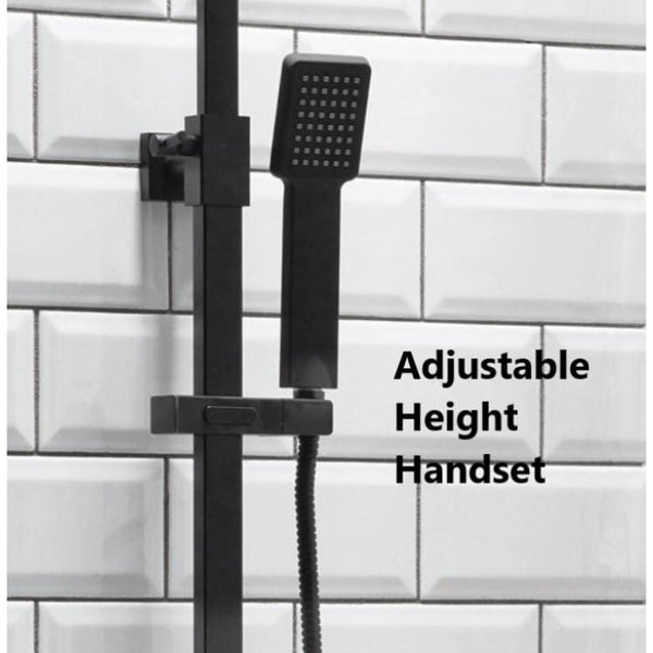 Lunar Black Square Exposed Rigid Riser Thermostatic Shower Set | welovecouk