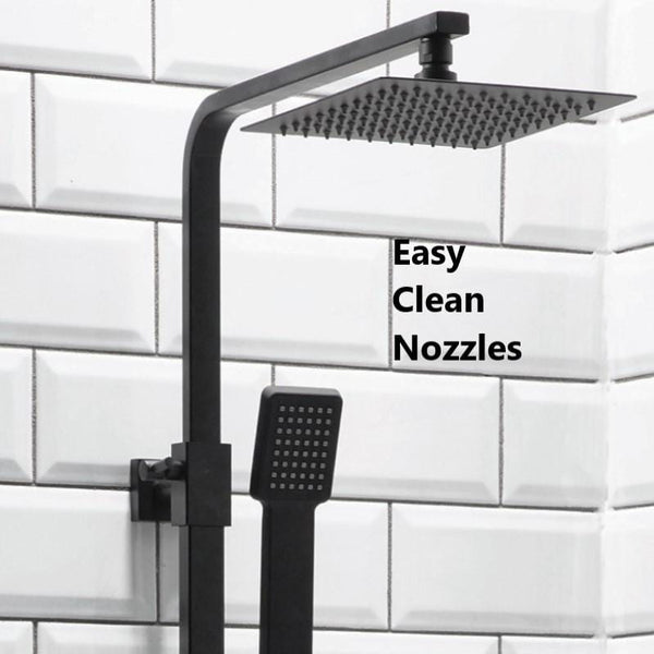 Lunar Black Square Exposed Rigid Riser Thermostatic Shower Set | welovecouk