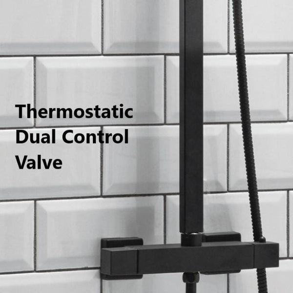 Lunar Black Square Exposed Rigid Riser Thermostatic Shower Set | welovecouk