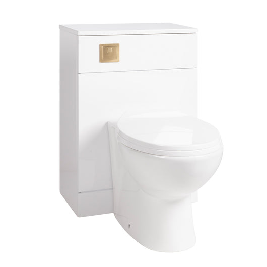  Nuie Mayford W500mm x D300mm WC Unit - Gloss White with Brushed Brass Flush Button & WC