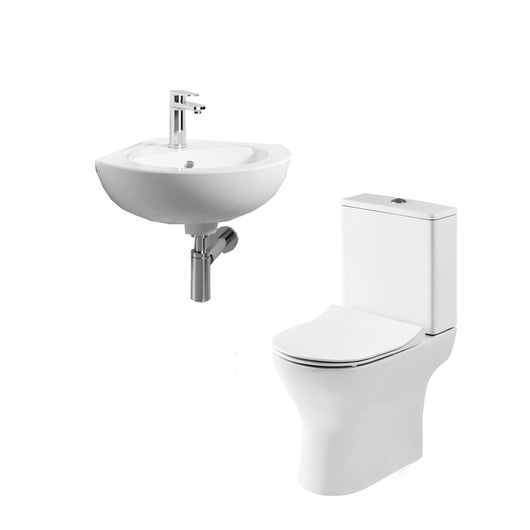  Aria Rimless Close Coupled Toilet with Melbourne Corner Cloakroom Basin