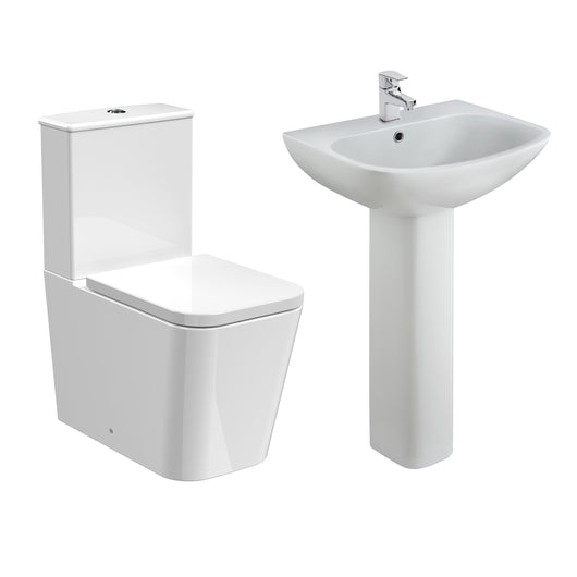  Ava Close Coupled Rimless Fully Back to Wall Toilet & 545mm Full Pedestal Basin