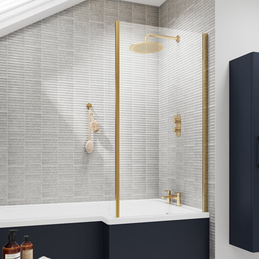  Brushed Brass L Shaped Bath Screen