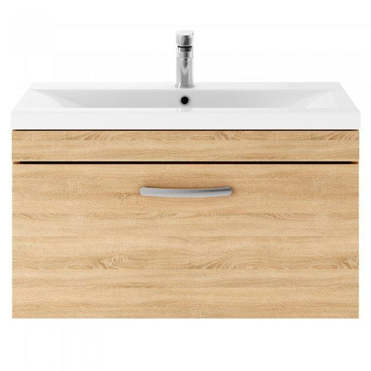  Mantello 800 Wall Hung Single Drawer Basin Vanity Unit Basin - Natural Oak