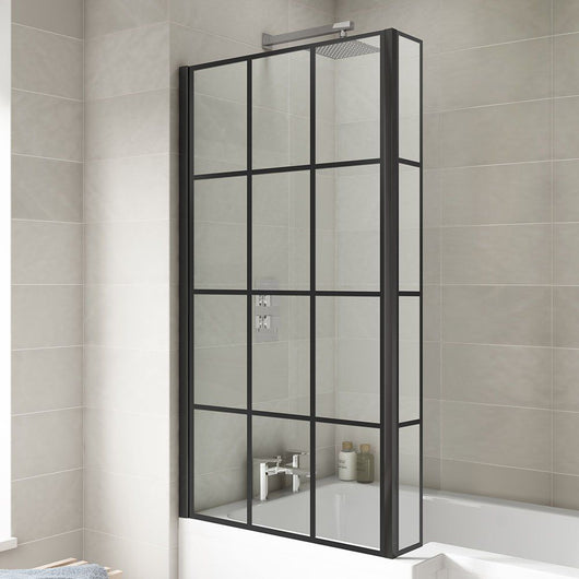  L Shaped Matt Black Framed Bath Screen