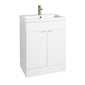 Nuie Eden 600mm Floorstanding 2-Door Vanity Unit & Basin - Gloss White with Brushed Brass Handles