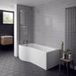 P-Shaped 1600 x 850/700 Shower Bath C/W Hinged 6mm Screen with towel rail and Front Panel
