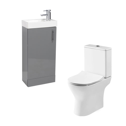  Aria Rimless Close Coupled Toilet with Grey Floorstanding Cloakroom Unit