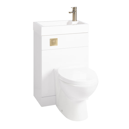  Mayford 500mm Toilet and Basin Combination Unit - White with Brushed Brass Flush