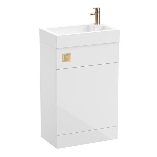  Mayford 500mm Toilet and Basin Combination Unit - White with Brushed Brass Flush