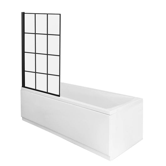  Riverside 1600 x 700mm Single Ended Acrylic Bath & Square Black Framed Bath Screen