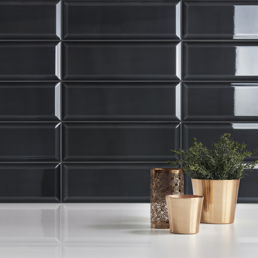  Cut Sample: Coco Dark Grey Gloss Rectangle Ceramic Tiles - welovecouk