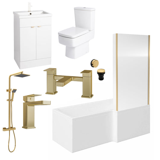  Serene 1700 L-Shaped Brushed Brass Vanity Complete Bathroom Suite - welovecouk