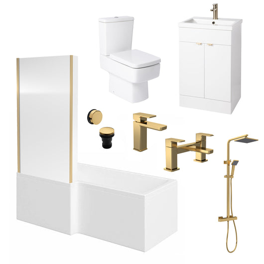  Serene 1800 L-Shaped Brushed Brass Vanity Complete Bathroom Suite