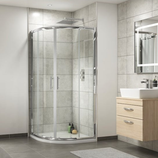  Teramo 6mm Glass 800 x 800 2 Door Quadrant Shower Enclosure with Stone Tray Pack