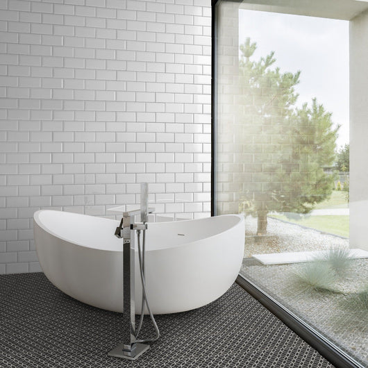  Cut Sample: Volga Matt Black/White Porcelain Square Tile - welovecouk