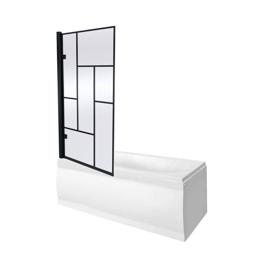  Wallgate 1500 x 700mm Single Ended Acrylic Bath & Black Abstract Hinged Bath Screen