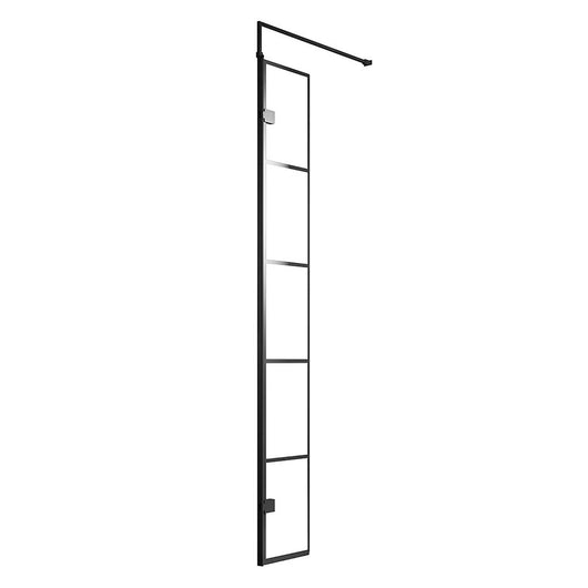 Trieste Matt Black Grid 1600 x 800mm Walk-In Shower Enclosure with Stone Tray - welovecouk