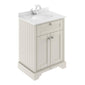 Old London 600mm 2-Door Vanity Unit & Single Bowl White Marble Top 1 Tap Hole - Timeless Sand - welovecouk