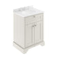Old London 600mm 2-Door Vanity Unit & Single Bowl White Marble Top 3 Tap Hole - Timeless Sand - welovecouk