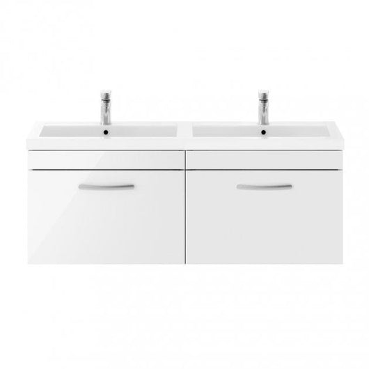  Mantello 1200mm Wall Hung 2-Drawer Double Basin Vanity Unit - White